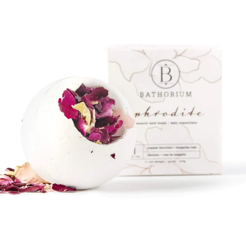 Bathorium Aphrodite bath bomb with rose petals