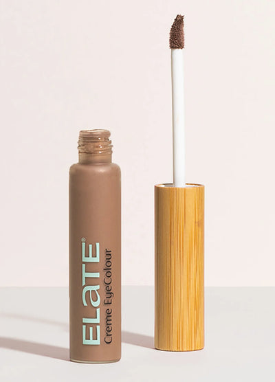 Elate Cosmetics Creme EyeColour open glass tube with bamboo applicator handle - devote