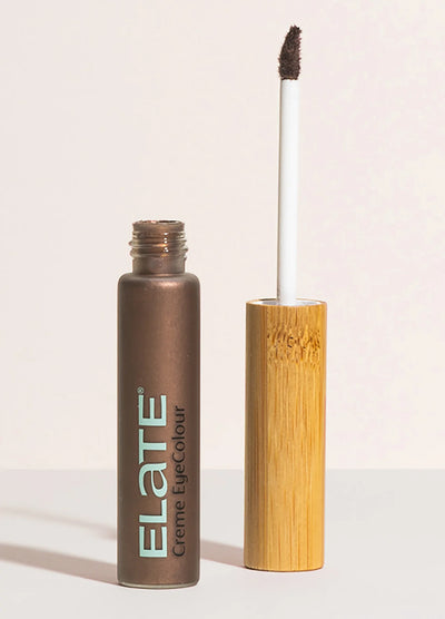 Elate Cosmetics Creme EyeColour open glass tube with bamboo applicator handle - enchant